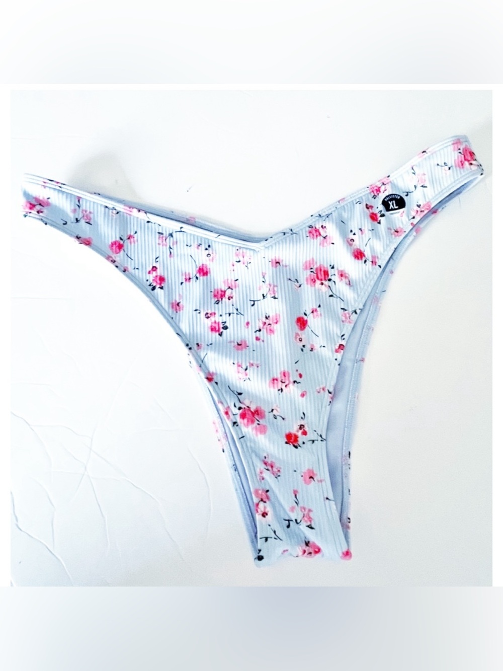 Hollister NEW light blue Cheeky bikini bottom pink flowers XL
